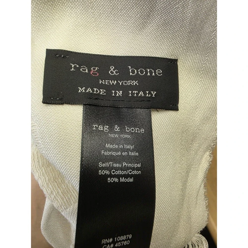 rag & bone Ivory Floral Jacquard Fringe Rectangle Scarf Wrap Made in Italy
